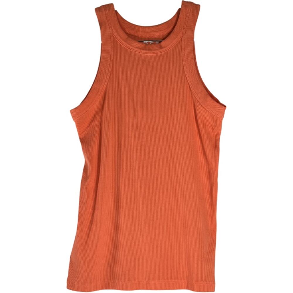 Loft Orange Ribbed Sleeveless Crew Neck Tank Top Size S